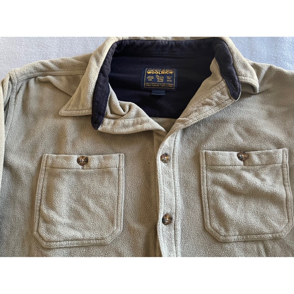 VTG Woolrich Mens Fleece Shirt Jacket Tan Khaki Button Up L Large *READ* - Picture 3 of 14